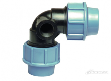 PP 25 x 25 x ½" Winkel 90° mit seitlichem Innengewindeabgang